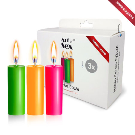 фото Набор восковых свечей Art of Sex size S 10 см (3 шт), низкотемпературные, люминисцентные SO5961