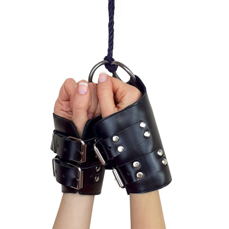 фото Манжеты для подвеса за руки Kinky Hand Cuffs For Suspension из натуральной кожи, цвет черный SO5183