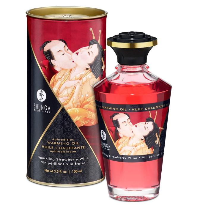 купити Розігрівальна олія Shunga Aphrodisiac Warming Oil – Sparkling Strawberry Wine (100 мл) без цукру