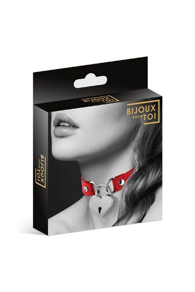 купить Чокер с замочком-сердечком Bijoux Pour Toi - HEART LOCK Red, экокожа