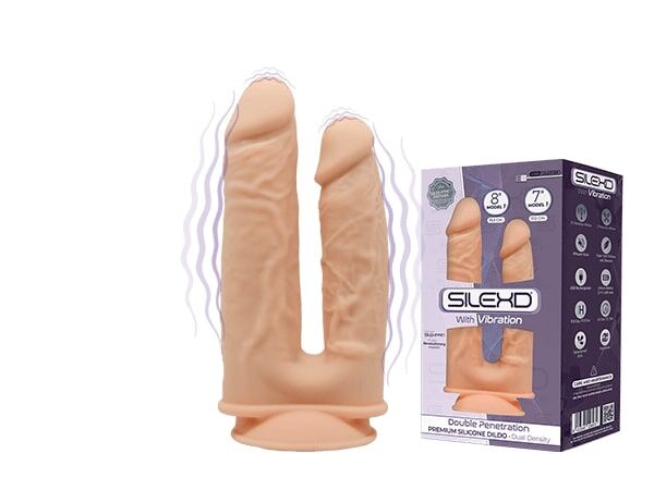 купить Фаллоимитатор двойной с вибрацией SilexD Double Gusto Flesh Motor (Model 1 size 8" & 7"), двухслойны