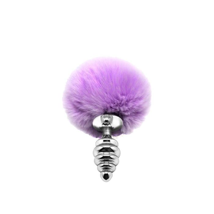 купить Металлическая анальная пробка Кроличий хвостик Alive Fluffy Twist Plug S Purple, диаметр 2,9 см