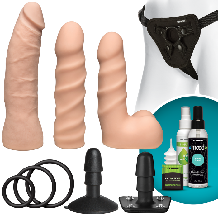 купити Набір для страпона Doc Johnson Vac-U-Lock Dual Density Starter Set Vanilla, діаметр 2х3,8 см, 5,1 см