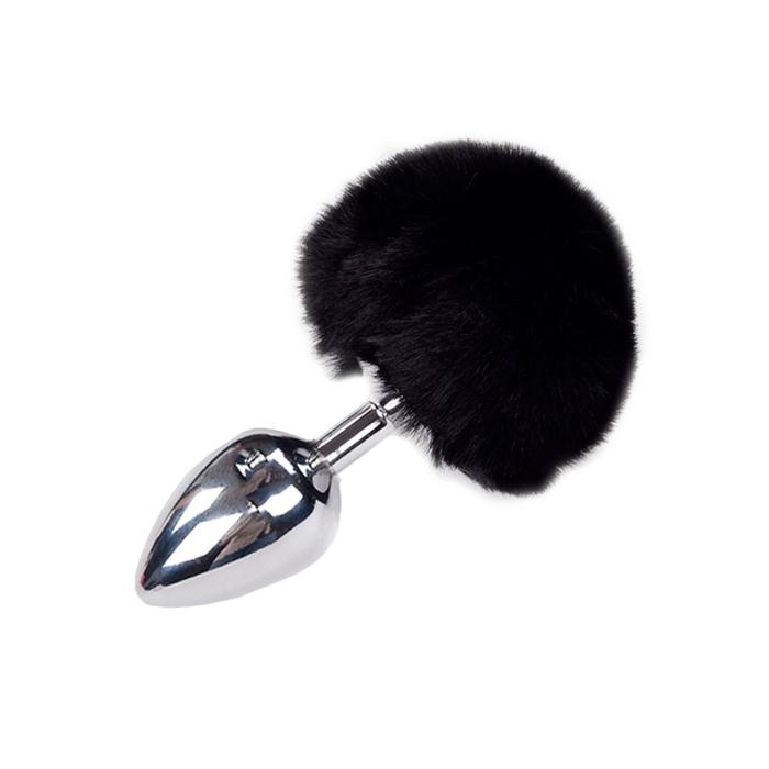 купити Металева анальна пробка Кролячий хвостик Alive Fluffy Plug L Black, діаметр 3,9 см