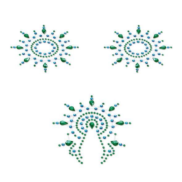 купить Пэстис из кристаллов Petits Joujoux Gloria set of 3 - Green/Blue, украшение на грудь и вульву