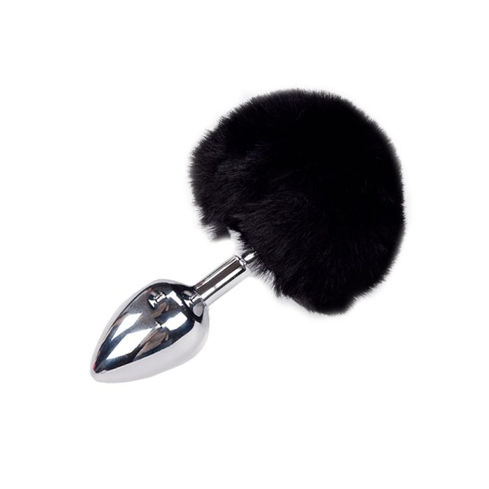 купити Металева анальна пробка Кролячий хвостик Alive Fluffy Plug M Black, діаметр 3,4 см