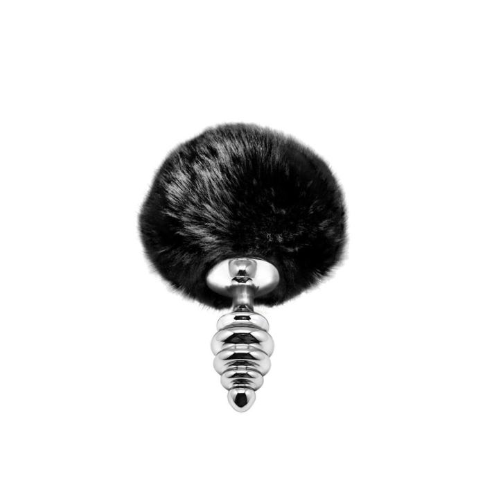 купить Металлическая анальная пробка Кроличий хвостик Alive Fluffy Twist Plug S Black, диаметр 2,9 см