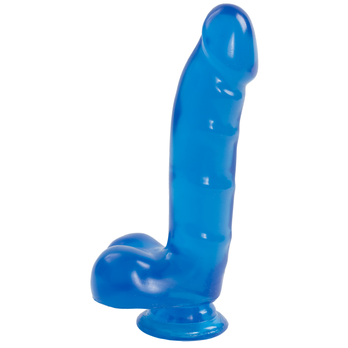 купить Фаллоимитатор Doc Johnson Jelly Jewels Cock & Balls Blue, диаметр 3,6см, антибактериальный ПВХ