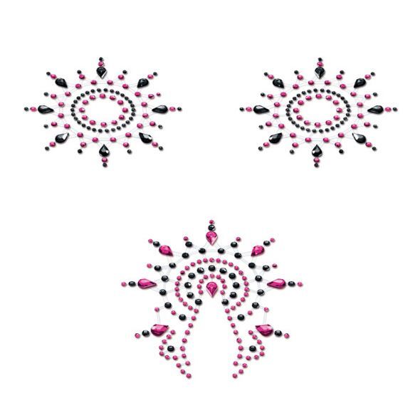 купить Пэстис из кристаллов Petits Joujoux Gloria set of 3 - Black/Pink, украшение на грудь и вульву