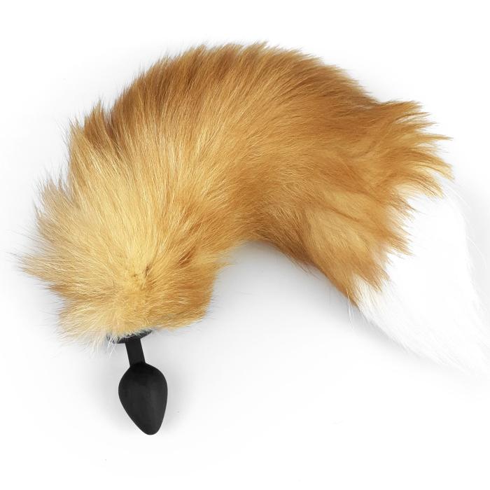 Силиконовая анальная пробка с хвостом из натурального меха Art of Sex size M Red fox