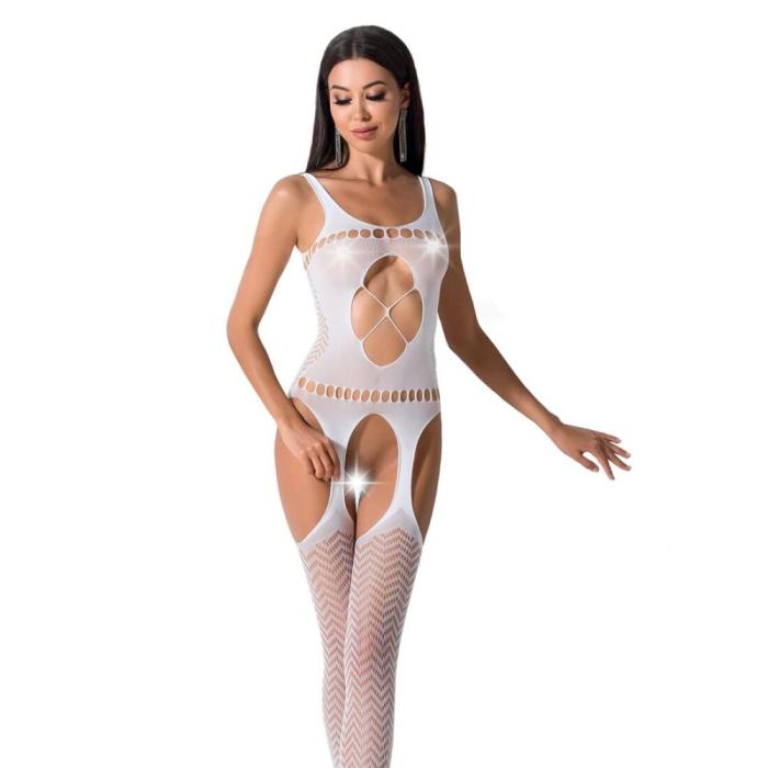купить Бодистокинг Passion BS057 white, комбинезон, имитация чулок и пояса