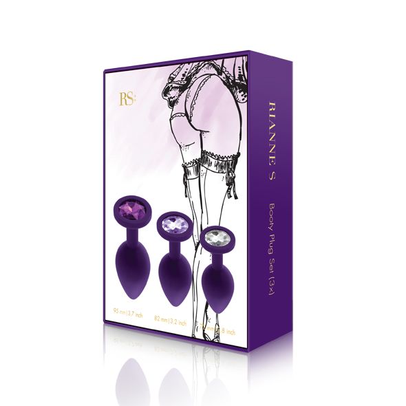 купить Набор анальных пробок с кристаллом Rianne S: Booty Plug Set Purple, диаметр 2,7см, 3,5см, 4,1см