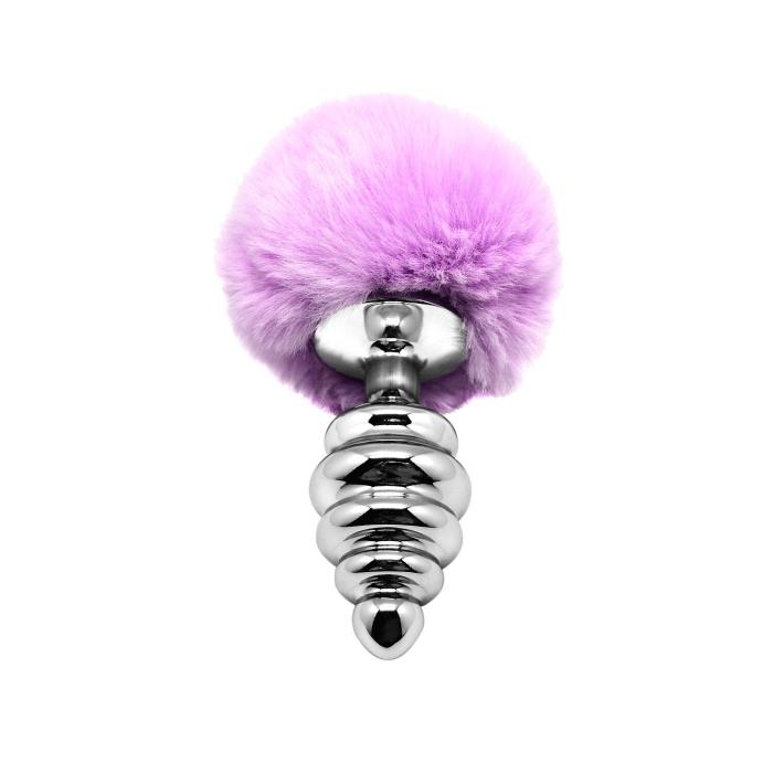 купити Металева анальна пробка Кролячий хвостик Alive Fluffy Twist Plug L Purple, діаметр 3,8 см