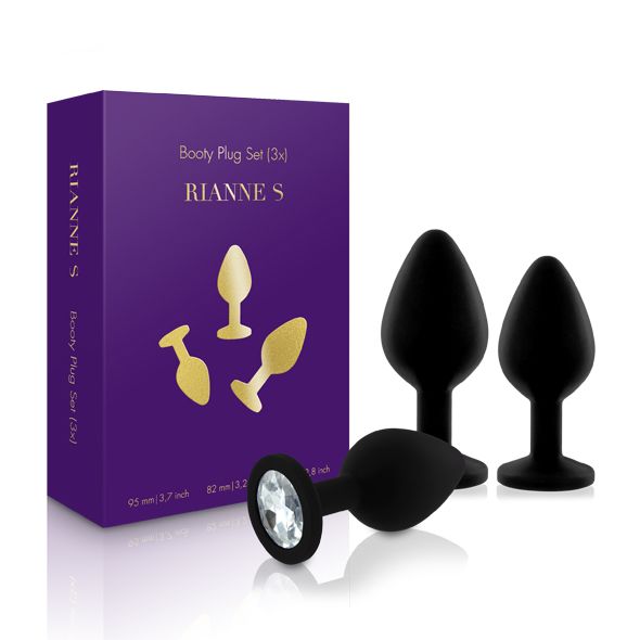 купить Набор анальных пробок с кристаллом Rianne S: Booty Plug Set Black, диаметр 2,7см, 3,5см, 4,1см