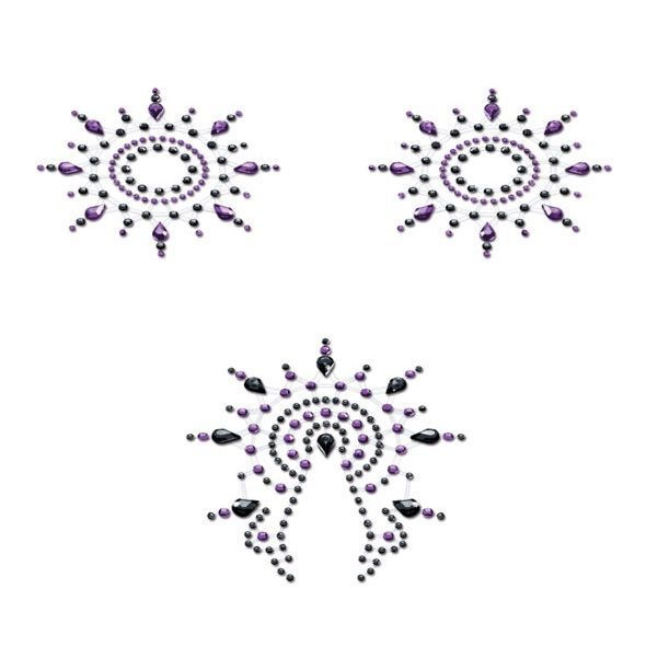 купить Пэстис из кристаллов Petits Joujoux Gloria set of 3 - Black/Purple, украшение на грудь и вульву