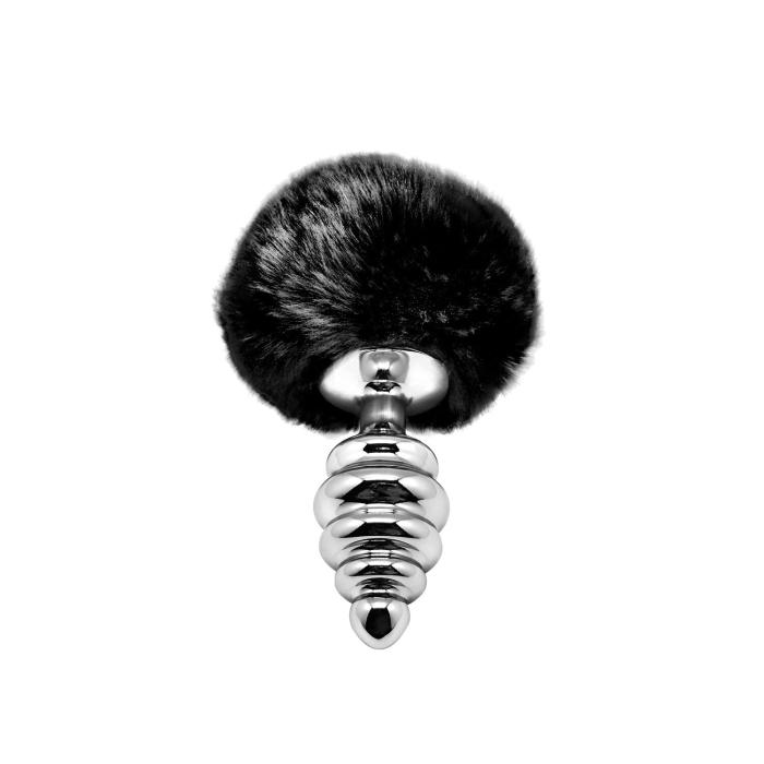 купити Металева анальна пробка Кролячий хвостик Alive Fluffy Twist Plug M Black, діаметр 3,4 см