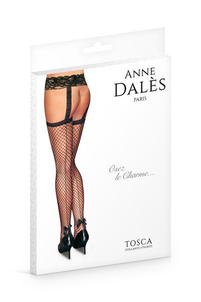купить Чулки с поясом Anne De Ales TOSCA T3 Black, средняя сеточка, сзади стрелки, кружевной пояс
