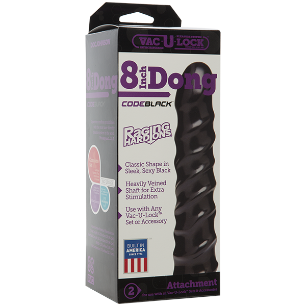 купить Дилдо Doc Johnson CodeBlack - 8 Inch Raging Vac-U-Lock со стимулирующим рельефом, диаметр 3,8см
