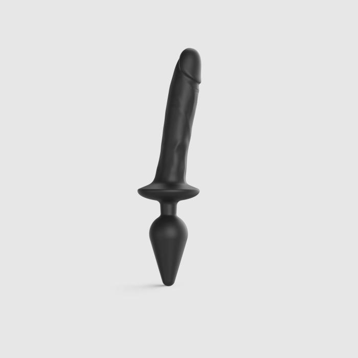 купити Анальна пробка з дилдо 2в1 Strap-On-Me SWITCH PLUG-IN REALISTIC DILDO Black XXL, діаметр 5,2/3,9 см