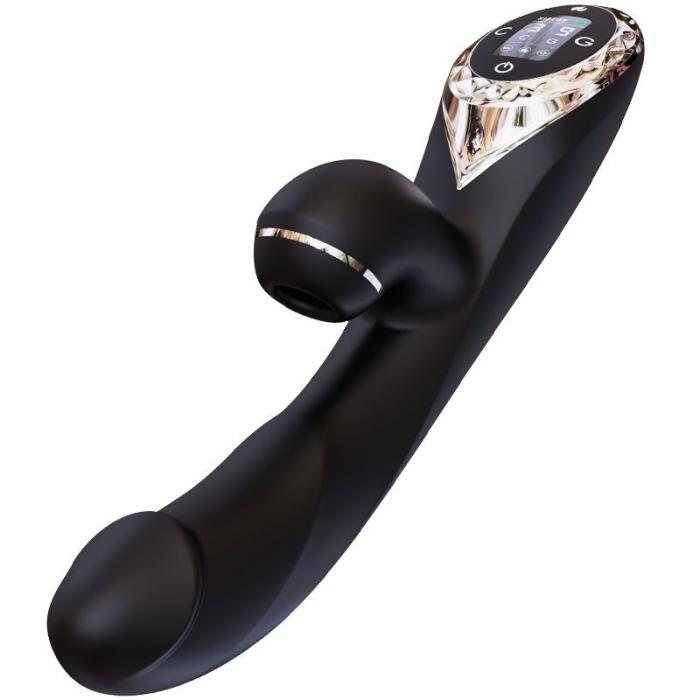 купити Вакуумний вібратор-кролик з підігрівом KisToy A-King Pro Black, з LED-екраном