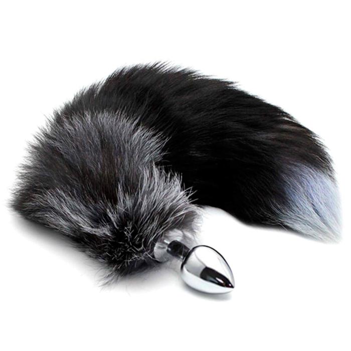 купити Металева анальна пробка Лисячий хвіст Alive Black And White Fox Tail M, діаметр 3,4 см
