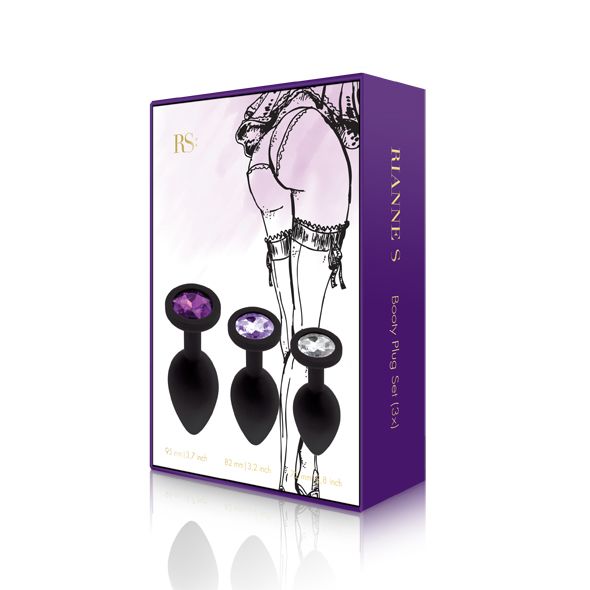 купить Набор анальных пробок с кристаллом Rianne S: Booty Plug Set Black, диаметр 2,7см, 3,5см, 4,1см