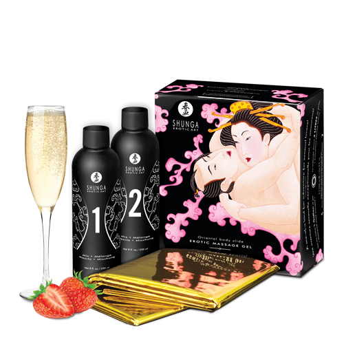 купити Гель для NURU масажу Shunga Oriental Body-to-Body – Sparkling Strawberry Wine плюс простирадло