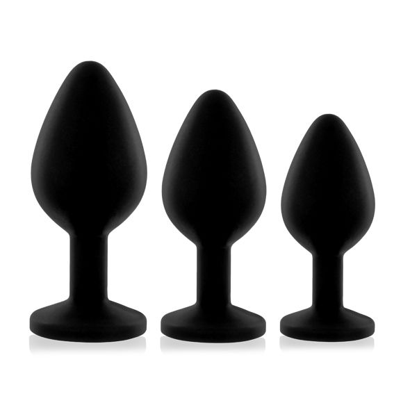 купить Набор анальных пробок с кристаллом Rianne S: Booty Plug Set Black, диаметр 2,7см, 3,5см, 4,1см