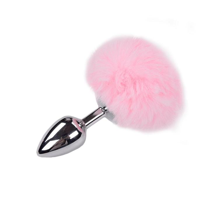 купить Металлическая анальная пробка Кроличий хвостик Alive Fluffy Plug M Pink, диаметр 3,4 см