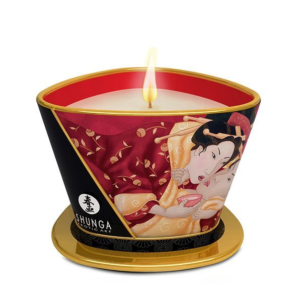 купить Массажная свеча Shunga Massage Candle - Sparkling Strawberry Wine (170 мл) с афродизиаками