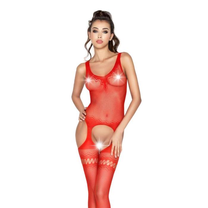 купити Бодістокінг Passion BS038 red, комбінезон, імітація панчох і пояса