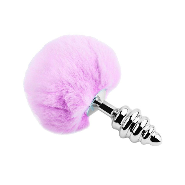 купити Металева анальна пробка Кролячий хвостик Alive Fluffy Twist Plug L Purple, діаметр 3,8 см