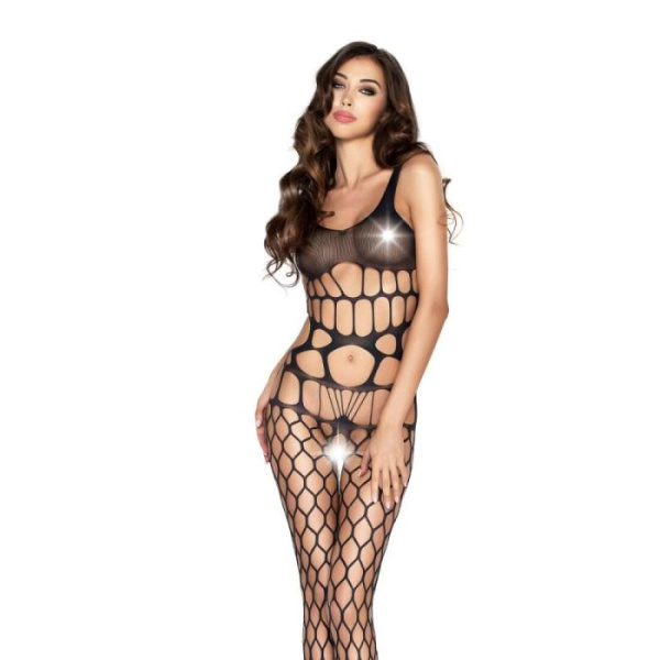 купити Бодістокінг Passion BS032 black, комбінезон, топ і велика сітка