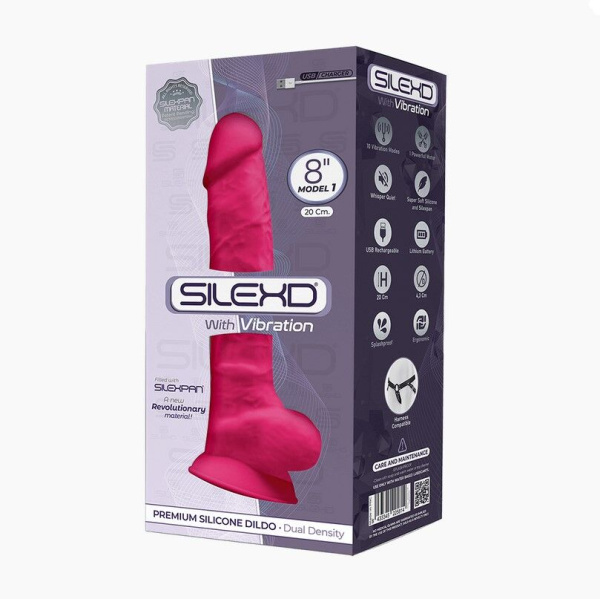 купити Фалоімітатор з вібрацією SilexD Vetus Vibro Pink (MODEL 1 size 8in), двошаровий, діаметр 4,2см