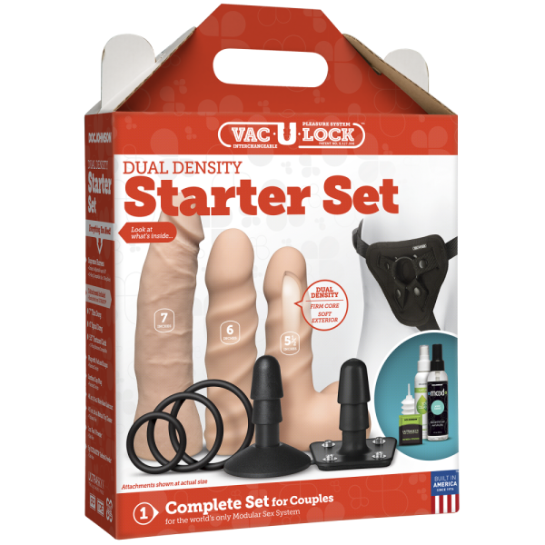 купить Набор для страпона Doc Johnson Vac-U-Lock Dual Density Starter Set Vanilla, диаметр 2х3,8см, 5,1см