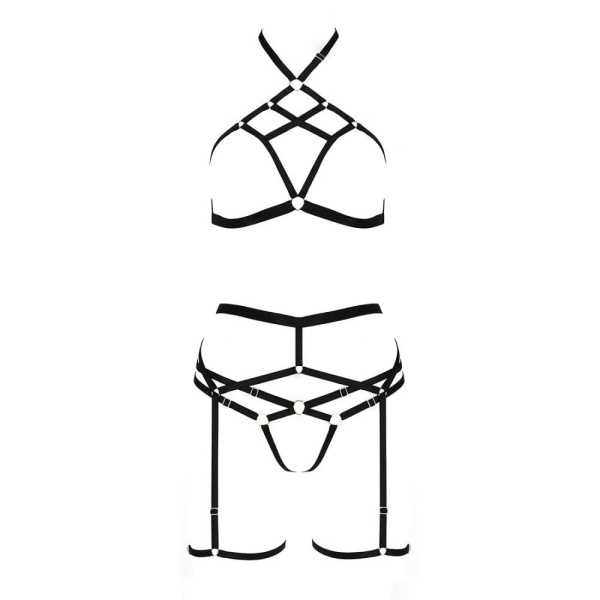 купить Комплект белья MORGAN SET OpenBra black XXL/XXXL - Passion Exclusive: стрэпы: трусики, лиф, пояс