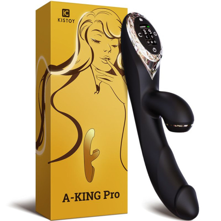 Вакуумний вібратор-кролик з підігрівом KisToy A-King Pro Black, з LED-екраном