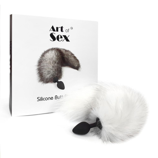 купить Силиконовая анальная пробка с хвостом из натурального меха Art of Sex size M White fox