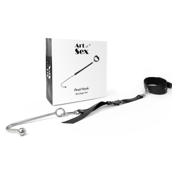 купить Анальный крюк с ошейником из натуральной кожа Art of Sex - Anal hook, Черный