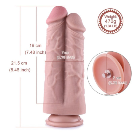 фото Двойной дилдо для секс-машин Hismith 8.5” Two Cocks One Hole Silicone Dildo  || фото Подвійний дилдо для секс-машин Hismith 8.5″ Two Cocks One Hole Silicone Dildo 