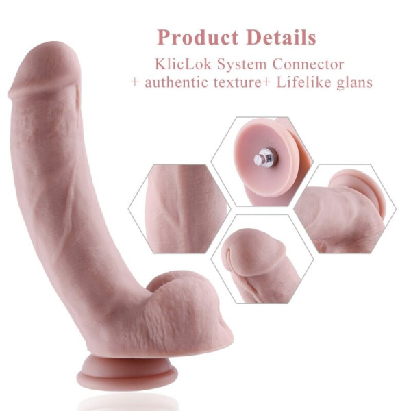 купить Силиконовый фаллоимитатор для секс-машин Hismith 8.3″ Silicone Dildo, изогнутый, система KlicLok