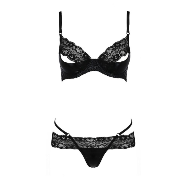 купить Комплект белья NORTH SET black L/XL - Passion Exclusive: лиф и трусики с элементами под латекс