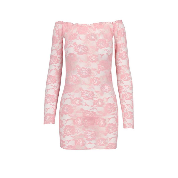 купить Прозрачная сорочка с длинным рукавом YOLANDA CHEMISE pink S/M - Passion, трусики