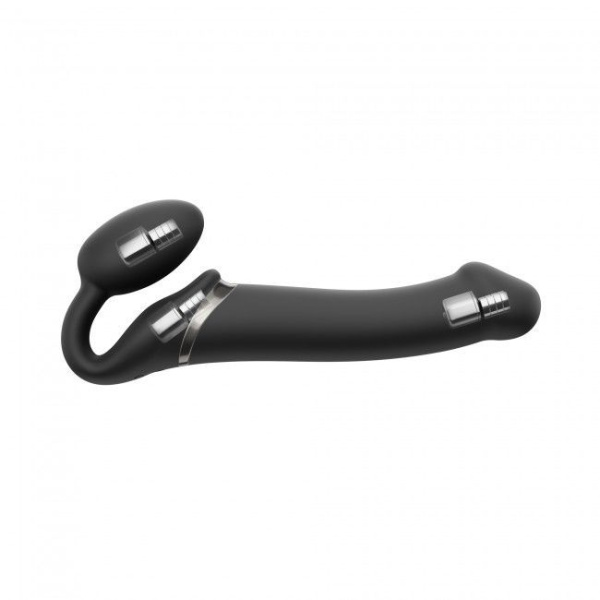 купить Безремневой страпон с вибрацией Strap-On-Me Vibrating Black M, диаметр 3,3см, пульт ДУ, регулируемый