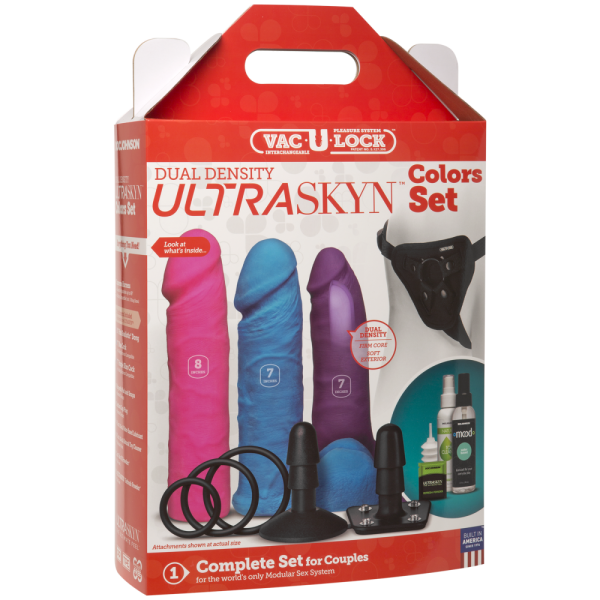 купити Набір для страпону Doc Johnson Vac-U-Lock Dual Density UltraSKYN Colors Set, діаметр 3х4,5 см