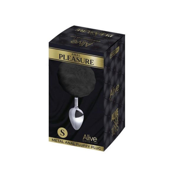 купити Металева анальна пробка Кролячий хвостик Alive Fluffy Plug S Black, діаметр 2,8 см