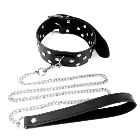 фото Ошейник с поводком из натуральной кожи с заклепками Art of Sex - Jenna Collar with Leash, черный  || фото Нашийник з повідцем із натуральної шкіри із заклепками Art of Sex - Jenna Collar with Leash, чорний 