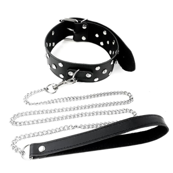 купить Ошейник с поводком из натуральной кожи с заклепками Art of Sex - Jenna Collar with Leash, черный