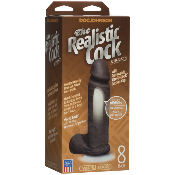 купить Фаллоимитатор Doc Johnson The Realistic Cock 8 inch Black - ULTRASKYN, Vack-U-Lock, диаметр 5,1см
