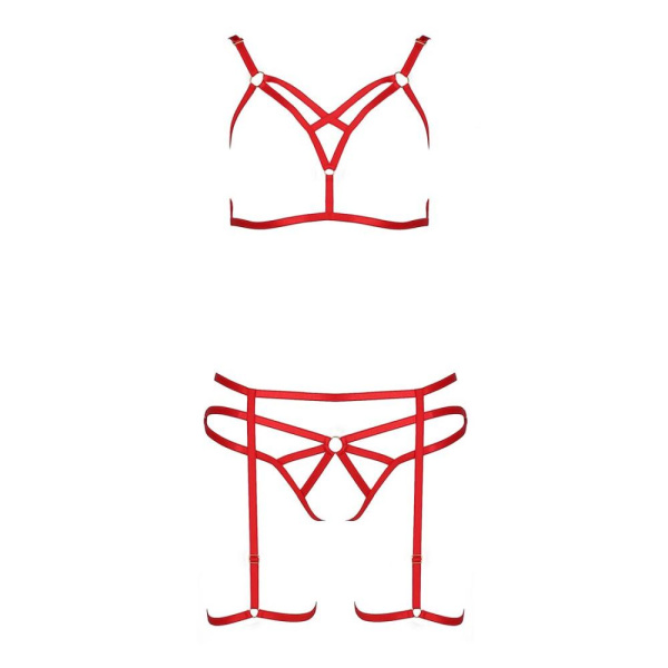 купить Комплект белья MAGALI SET OpenBra red L/XL - Passion Exclusive: стрэпы: лиф, трусики и пояс
